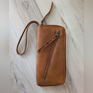 Free People Brown Vegan Wristlet Wallet
